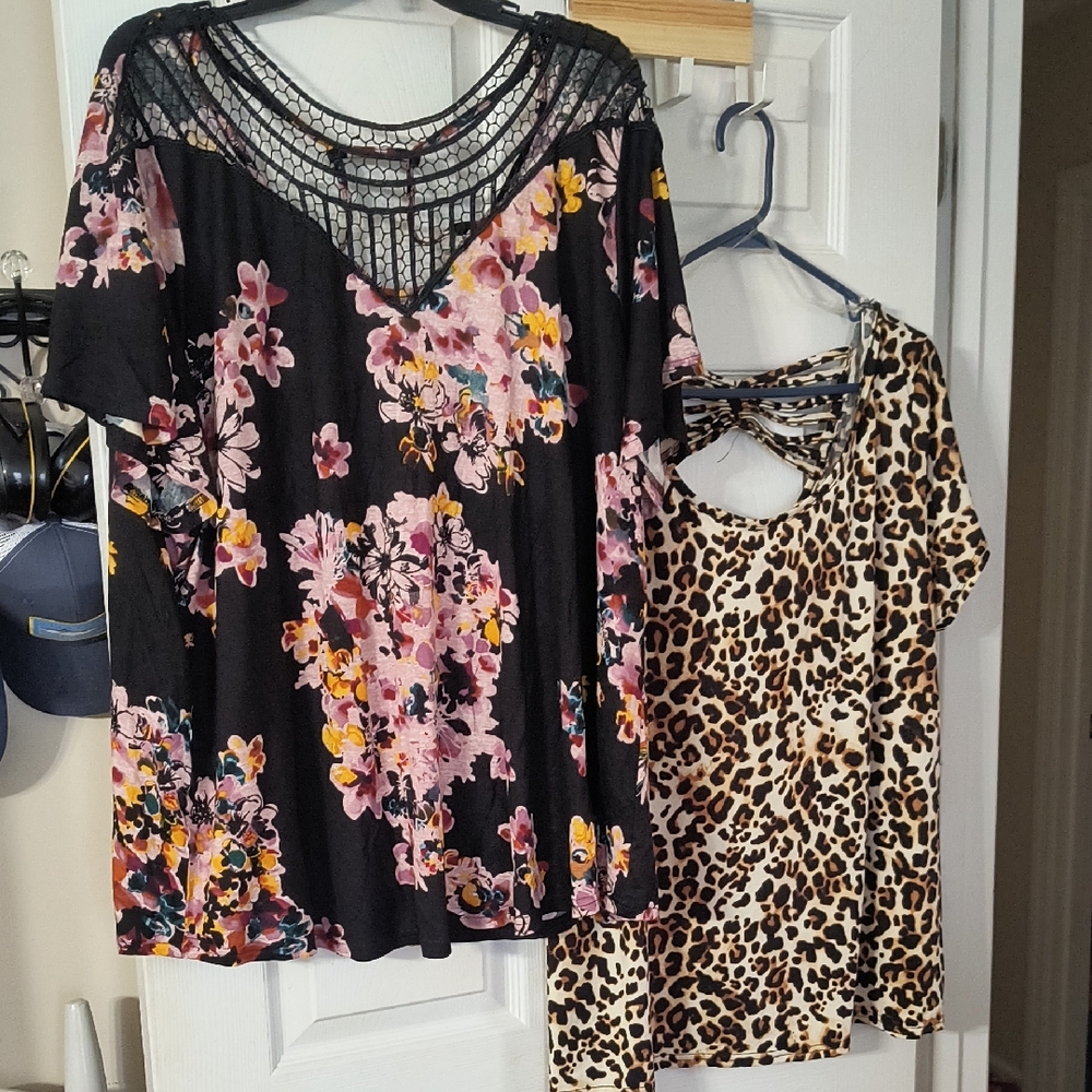 Bundle Of Two NEW Gorgeous Tops, Maurices Black Floral and Eye Candy Leopard